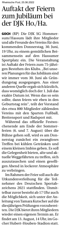 Auftakt der Feiern zum Jubiläum bei der DJK Ho./Ha.