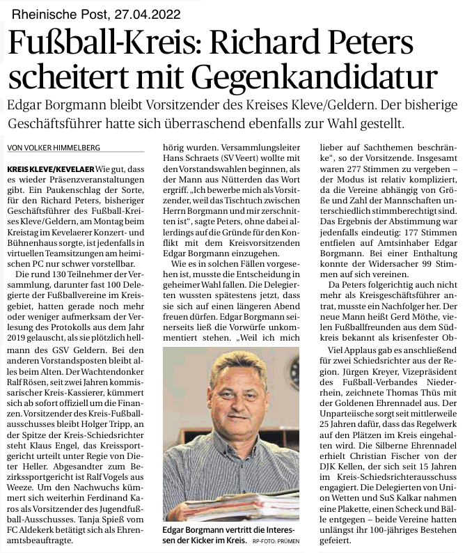 Fußball-Kreis: Richard Peters scheitert mit Gegenkandidatur